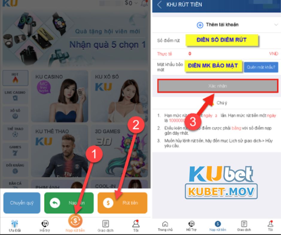 Làm lệnh rút tiền tại KUBET đơn giản